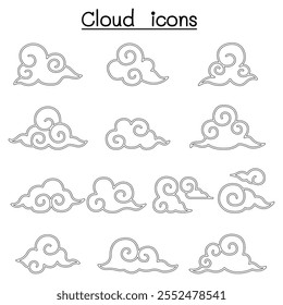 Cloud icon set in thin line style