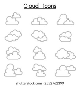 Cloud icon set in thin line style