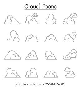 Cloud icon set in thin line style