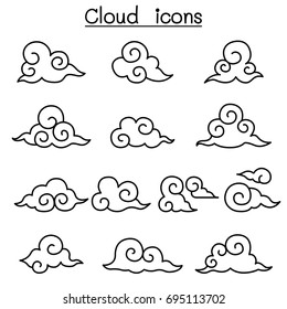 Cloud icon set in thin line style