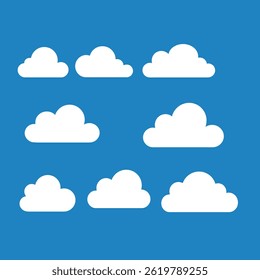 Icono de la nube fijado en estilo plano de moda aislado en fondo azul.