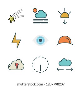 cloud icon set. vector set about shooting star, fogg, visibility and light bolt icons set.