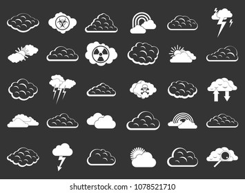 Cloud icon set vector white isolated on grey background 