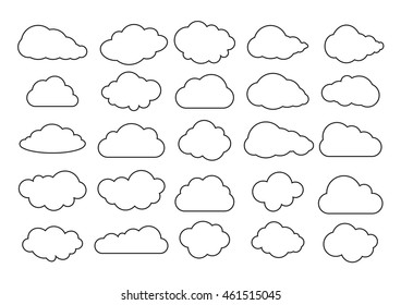 Cloud icon, cloud shape. Set of different clouds. Collection of cloud icon, shape, label, symbol. Graphic element vector. Vector design element for logo, web and print.