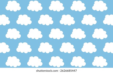 Cloud icon. Sky and clouds background. White clouds on blue background seamless pattern