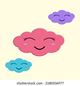 Cloud icon with smile expression, pink, purple and blue color