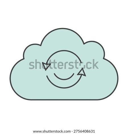 Cloud icon with smiling face and refresh symbol in mint green color on white background