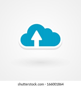 Cloud icon sticker download. Upload arrow. Vector illustration flat design
