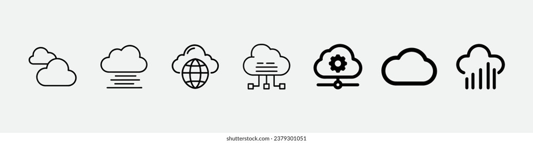 cloud icon, Cloud storage and Network Vector icon set. Cloud shapes collection. server icons for clouds computing web and app. cloud line icon, Global Connection, server Data Technology Services
