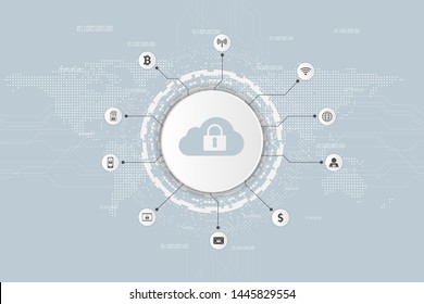 Cloud icon technology security digital data and security global network background concept, vector illustration