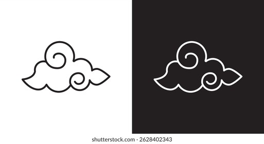 Cloud icon with thin line. Cloud vector illustration icon in transparent and black background.
