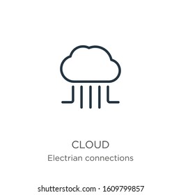 Cloud icon. Thin linear cloud outline icon isolated on white background from electrian connections collection. Line vector sign, symbol for web and mobile