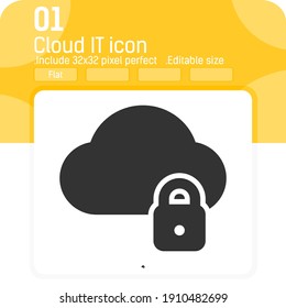 Cloud IT icon vector with flat style isolated on white background. Vector illustration protect cloud sign symbol icon concept for web design, ui, ux, website, logo, business, technology and apps