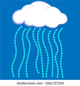 Cloud icon. Vector illustration, cloud with rain on a blue background