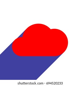 Cloud icon. Vector. Red flat style icon with dark blue long shadow on white background.