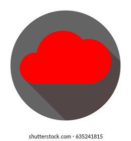 Cloud icon. Vector. Red icon with reddish shadow on dark gray circle at white background. Isolated.