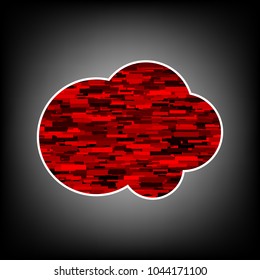 Cloud icon. Vector. Icon with white contour and texture from red rectangles at grayish background.