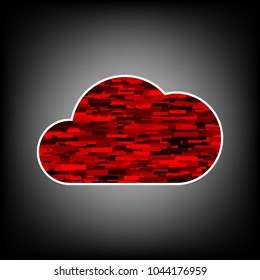 Cloud icon. Vector. Icon with white contour and texture from red rectangles at grayish background.