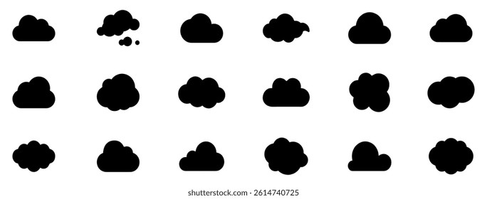 Cloud icon. Cloud weather sign collection. Nature cloud bubble elements. Black abstract cloud illustration set. Cute fluffy, bubbly clouds collection. Black cloudy shape. Vector Illustration