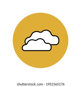 El icono de la nube es blanco con un contorno negro en un círculo amarillo. Predicción meteorológica. Software meteorológico. Datos meteorológicos en tiempo real. botón de interfaz de usuario de Smartphone. Gráficos vectoriales.