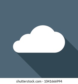 cloud icon. White flat icon with long shadow on background