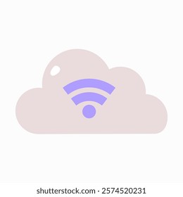 Cloud Icon With WiFi Signal In Flat Vector Illustration Symbolizing Wireless Connectivity And Cloud Technology, Isolated On White Background