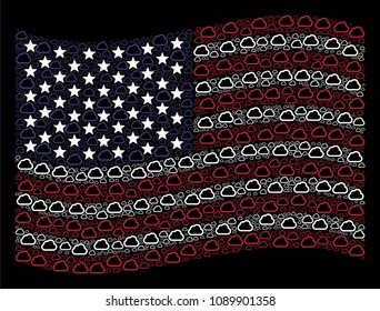 Cloud icons are combined into waving American flag stylization on a dark background. Vector concept of America state flag is constructed from cloud elements.