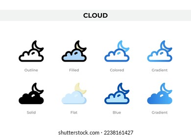 Cloud icons in different style. Cloud icons set. Holiday symbol. Different style icons set. Vector illustration