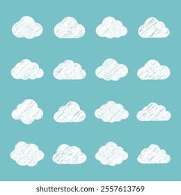 Cloud icons and elements, hand drawn style, vector illustration