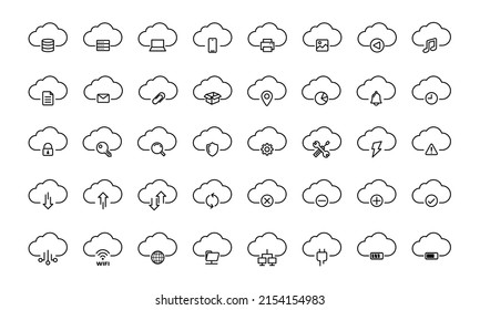 Cloud Icons, Cloud hosting and Cloud services line icons, Storage, Network, Devices, Computer Vector icon set
