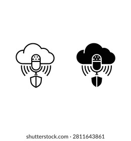 Cloud icons with microphone and shield symbols microphone communication security background