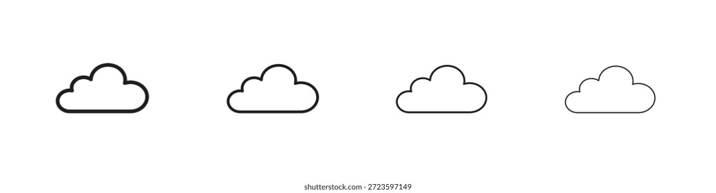 Cloud icons outline black vector design. Line with editable stroke.