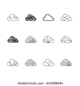 Cloud icons outline stroke set design illustration black and white color isolated on white background, vector eps10