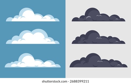 Ícones de nuvem representando diferentes estados de espírito meteorológico, perfeito para meteorologia, app UI e visuais de conceito climático.