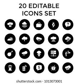Cloud icons. set of 20 editable filled cloud icons such as thunder, explosion, exclamation, man, server, document in folder. best quality cloud elements in trendy style.