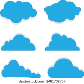 Iconos de la nube establecidos en estilo plano 3D aislado sobre fondo azul. Conjunto de iconos web de nube. Colección de símbolos de Vector simple