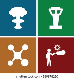 cloud icons set. Set of 4 cloud filled icons such as airport tower, man, share