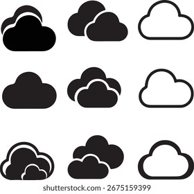Conjunto de Ícones de Nuvem - Design de Vetor em Preto e Branco