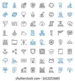 cloud icons set. Collection of cloud with cloud computing, thinking, tornado, storm, tablet, filter, rain, acid rain, speech bubble, rainbow. Editable and scalable icons.