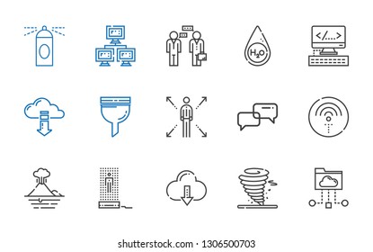 cloud icons set. Collection of cloud with cloud folder, tornado, computing, hologram, volcano, wifi, conversation, network, filter, html. Editable and scalable icons.