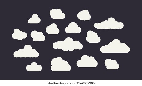 Cloud icons set in flat style isolated on blue background. Cloud symbol for your website, logo, app, ui,poster, flyers, postcards, web banners. Holiday mood, airy atmosphere.  Vector illustration.