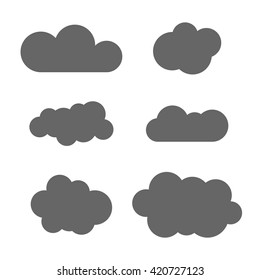 Cloud icons set. Gray outline isolated on white background. Collection template elements design. Abstract signs. Flat graphic style. Vector Illustration
