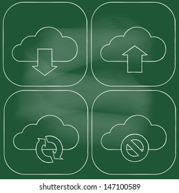 Cloud icons set on blackboard