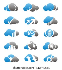 Cloud icons set. Simple two colors computing symbols, signs and logos.