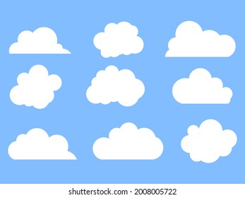 Cloud icons set in trendy flat style isolated on blue background. Vector illustration.