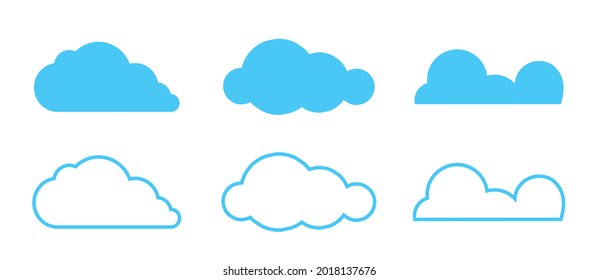 Cloud Icons Set in trendy flat style isolated on blue background. Cloud symbol for your web site