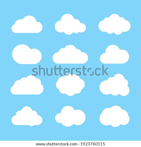 Cloud icons set in trendy flat style isolated on blue background. Cloud web icons set. Simple vector symbols collection