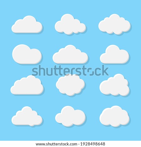 Cloud icons set in trendy flat style isolated on blue background. Cloud web icons set. Simple vector symbols collection
