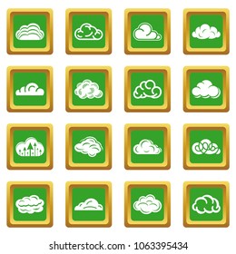Cloud icons set vector green square isolated on white background 