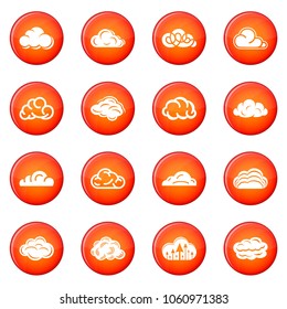 Cloud icons set vector red circle isolated on white background 